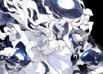  1girl abyssal_jellyfish_hime blue_eyes breasts cleavage covered_eye dress glowing glowing_eyes hat kantai_collection large_breasts long_hair miyuki_(miyuki_05290) pale_skin shinkaisei-kan solo very_long_hair white_hair 