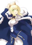  1girl :d ahoge blonde_hair blue_dress braid cape crown dress fate/stay_night fate_(series) fuu_(fuore) green_eyes highres looking_at_viewer open_mouth saber sidelocks smile solo 
