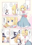  &gt;:t 2girls :t alice_margatroid aoi_(annbi) arm_up belt black_skirt black_vest blonde_hair blue_dress blue_eyes blush bow bowtie check_translation clenched_hands close-up closed_mouth comic dress eyebrows eyebrows_visible_through_hair face from_side frown full-face_blush hair_bow hairband hat hat_bow highres kirisame_marisa long_hair motion_lines multiple_girls pink_bow pink_bowtie profile puffy_short_sleeves puffy_sleeves short_hair short_sleeves skirt speech_bubble standing talking text touhou translation_request vest wavy_mouth white_bow 