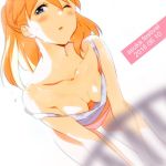  1girl ;o backlighting bangs bare_shoulders bent_over blue_eyes blush breasts camisole character_name cleavage collarbone dated downblouse dutch_angle flying_sweatdrops hair_between_eyes hot long_hair looking_at_viewer lowres midriff neon_genesis_evangelion one_eye_closed orange_hair panties parted_lips pink_panties simple_background small_breasts solo souryuu_asuka_langley strap_slip sweat sweat_stain sweating underwear wet white_background wince zpolice 