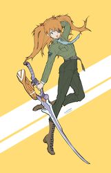  boots evangelion:_3.0_you_can_(not)_redo eyepatch highres long_hair military military_uniform neon_genesis_evangelion neon_genesis_evangelion_anima orange_hair rebuild_of_evangelion shikinami_asuka_langley souryuu_asuka_langley sword uniform waving_hair weapon 