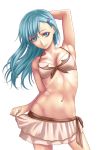  1girl alternate_costume armpits bikini_top breasts cleavage commentary_request green_eyes green_hair hair_ornament hairclip hand_behind_head head_tilt ishii_hisao kantai_collection long_hair looking_at_viewer navel smile solo suzuya_(kantai_collection) swimsuit 