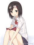  1girl black_hair book brown_eyes glasses_on_head highres huwali_(dnwls3010) original school_uniform short_hair solo white_background 