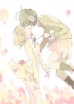  2girls black_hair blonde_hair closed_eyes couple floating flower hair_flower hair_ornament incipient_kiss kase-san kase_(kase-san) multiple_girls official_art petals ribbon rose rose_petals school_uniform short_hair skirt takashima_hiromi white_rose yamada_(kase-san) yellow_skirt yuri 