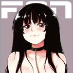  1girl alphy black_hair blush body_blush chain choker closed_mouth collarbone gold gold_chain long_hair original out-of-frame_censoring pink_lips purple_background red_eyes simple_background smile solo topless upper_body 