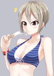  1girl bikini black_eyes blonde_hair breasts dripping food_on_body idolmaster idolmaster_cinderella_girls melting oga_raito popsicle shiomi_shuuko short_hair solo swimsuit 