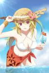  1girl blonde_hair breasts hat highres kure~pu long_hair looking_at_viewer milla_maxwell smile solo tales_of_(series) tales_of_xillia wading 