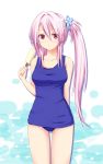  1girl breasts kure~pu long_hair looking_at_viewer one-piece_swimsuit pink_hair popsicle shirokami_gakuen solo swimsuit 