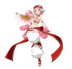  1girl breasts cleavage detached_sleeves hair_ornament lisbeth_(sao-alo) long_hair navel open_mouth pink_eyes pink_hair red_ribbon ribbon see-through short_hair simple_background small_breasts solo sword_art_online sword_art_online:_code_register watermark white_background 