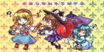  /\/\/\ 3girls ? alice_margatroid blue_dress bow brown_eyes brown_hair dress drooling fleur_de_lis hair_bow hairband hat hat_ribbon juliet_sleeves karakasa_obake lolita_hairband long_sleeves looking_at_viewer multiple_girls musical_note one_eye_closed pote_(ptkan) puffy_sleeves purple_dress quaver ribbon sash shanghai_doll shirt skirt smile surprised tatara_kogasa tehepero tongue tongue_out touhou umbrella usami_sumireko vest |_| 