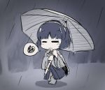  amanomiya_jun androgynous black_hair bow bowtie cape hakama headset japanese_clothes len&#039;en polka_dot rain short_hair solo umbrella 