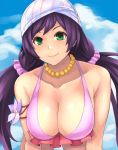  1girl absurdres breasts cleavage green_eyes highres jewelry large_breasts long_hair looking_at_viewer love_live!_school_idol_project natsuiro_egao_de_1_2_jump! necklace purple_hair smile solo toujou_nozomi twintails upper_body yashichii 