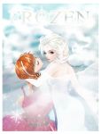  2girls anna_(frozen) bare_shoulders blue_eyes braid closed_eyes elsa_(frozen) frozen_(disney) hana_(asml30) highres lipstick looking_back makeup multiple_girls orange_hair siblings sisters snowflakes white_hair 