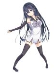  1girl armpits black_eyes black_hair black_legwear bow bridal_gauntlets collarbone full_body gokukoku_no_brynhildr highres inushi kuroha_neko long_hair school_uniform simple_background solo thigh-highs white_background zettai_ryouiki 