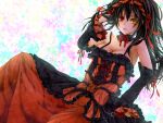  1girl black_hair breasts choker cleavage date_a_live dress headdress highres lolita_fashion long_hair rev0lution919 ribbon solo tokisaki_kurumi twintails 