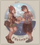  1boy 1girl bird black_hair cat copyright_name female_protagonist_(pokemon_sm) hiero kitten litten_(pokemon) male_protagonist_(pokemon_sm) owl pokemon pokemon_(creature) pokemon_(game) pokemon_sm popplio rowlet sea_lion 