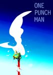  1boy animal bald bird blue_sky bodysuit cape copyright_name gloves gradient long_sleeves male_focus mochishio one-punch_man outdoors pole red_gloves saitama_(one-punch_man) shade sky solo squatting 