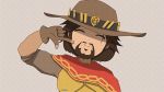  &gt;_&lt; 1boy 3girls ;q animated animated_gif bakyu-n!! blonde_hair bodysuit brown_hair closed_eyes cowboy_hat d.va_(overwatch) facial_hair facial_mark gameplay_mechanics goatee hat long_hair lowres mccree_(overwatch) mechanical_wings mercy_(overwatch) multiple_girls one_eye_closed open_mouth overwatch parody pilot_suit short_hair smile tongue tongue_out tracer_(overwatch) whisker_markings wings yuru_yuri 