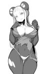 1girl bdsm blush bodysuit breasts cleavage electro_emilia hair_ornament ken_(koala) large_breasts long_hair looking_at_viewer monochrome original panties skin_tight solo torn_clothes underwear 