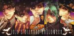  1girl 4boys black_hair blue_eyes braid brown_hair chain green_eyes green_hair halloween hat heart higashikata_jousuke jojo_no_kimyou_na_bouken jonathan_joestar joseph_joestar_(young) kuujou_jolyne kuujou_joutarou multicolored_hair multiple_boys scarf skull smile star stitches stone_mask_(jojo) striped striped_scarf two-tone_hair u-min 