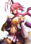  1girl bandages bare_shoulders belt breasts commentary_request detached_sleeves koihime_musou midriff navel pink_eyes pink_hair ryofu scarf sideboob skirt solo sowel_(sk3) tattoo thigh-highs 