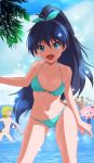  1boy 4girls beach bikini billy_herrington black_hair blonde_hair blue_bikini blue_eyes blue_ribbon collarbone fang ganaha_hibiki hair_ribbon highres hinata_yukari ichii_yui idolmaster long_hair looking_at_viewer multiple_girls open_mouth outdoors pink_hair ponytail real_life ribbon shinjou_kanae_(teekyuu) short_hair solo_focus swimsuit takahirokun teekyuu water white_bikini yuyushiki 