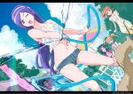  :d ;d aono_miki clothes clouds cutoffs denim dog fresh_precure! hose jeans long_hair midriff multiple_girls navel one_eye_closed open_mouth pants precure purple_hair shiitake_urimo short_shorts shorts smile umbrella wet wet_clothes 
