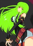  1girl ass breasts c.c. code_geass covered_nipples creayus detached_sleeves green_hair long_hair looking_at_viewer shorts solo twitter_username 