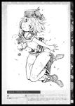  1girl ;o blush boots bra full_body harusame_(unmei_no_ikasumi) hat lunasa_prismriver monochrome one_eye_closed open_mouth pantyhose short_hair sketch solo torn_bra torn_clothes torn_pantyhose touhou translation_request underwear wince 