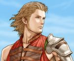  1boy armor asymmetrical_clothes basch_fon_ronsenburg blonde_hair blue_eyes facial_hair final_fantasy final_fantasy_xii fuji_(d38635s10) looking_afar male_focus profile shoulder_armor solo stubble upper_body 