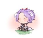  1boy animal_ears bow chibi dog_ears dog_tail green_eyes hair_bow japanese_clothes jida kasen_kanesada kemonomimi_mode male_focus purple_hair sitting solo tail touken_ranbu 