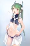  1girl breasts covered_nipples cowboy_shot green_hair headgear heart highres long_hair looking_at_viewer menou_kaname navel open_mouth original ponytail sailor_collar solo swimsuit taishi_(picchiridou) teeth under_boob violet_eyes wide_hips 