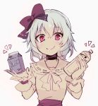  1girl c: dress fang fang_out hair_between_eyes hair_ribbon looking_at_viewer monochrome no_hat no_wings puffy_short_sleeves puffy_sleeves remilia_scarlet ribbon sailor_collar short_hair short_sleeves smile solo touhou upper_body vampire wrist_cuffs yuki_(popopo) 