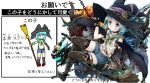  1girl black_boots blue_eyes blue_hair boots borrowed_character brown_hair cape chain collaboration fingerless_gloves fire gloves hat lantern looking_at_viewer midriff multiple_views navel original pouch ratryu short_hair shorts translated witch witch_hat 