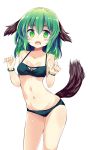  1girl :o animal_ears bikini black_bikini blush bracelet closed_eyes collarbone contrapposto dog_ears dog_tail eyebrows green_eyes green_hair highres jewelry kasodani_kyouko looking_at_viewer maturiuta_sorato navel open_mouth pearl_bracelet shiny shiny_skin short_hair simple_background small_breasts solo standing stomach swimsuit tail tareme thick_eyebrows thigh_gap touhou white_background 