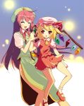  blush china_dress chinese_clothes closed_eyes flandre_scarlet hat hong_meiling long_hair open_mouth red_eyes red_hair shiwasu_horio short_hair side_slit smile touhou wings 