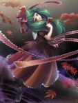  green_hair hair_ribbon kagiyama_hina kei_(pixiv) kei_kei leaf leaves long_hair looking_back ribbon touhou 