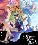  5boys american_flag blonde_hair diego_brando dirty_deeds_done_dirt_cheap funny_valentine gyro_zeppeli hat johnny_joestar jojo_no_kimyou_na_bouken long_hair multiple_boys sewenan stand_(jojo) steel_ball_run 