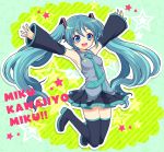  aqua_hair detached_sleeves hatsune_miku long_hair mochiya_marosuke necktie outstretched_arms spread_arms thigh-highs thighhighs twintails vocaloid 