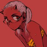  bikini_top demon_girl face freckles glasses horns lowres mya oni red_eyes red_oni red_skin sweat tiger_print 