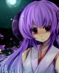  hanyuu higurashi_no_naku_koro_ni horns japanese_clothes long_hair miko moon ouri purple_eyes purple_hair violet_eyes 
