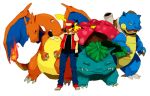  1boy baseball_cap blastoise cap charizard dragon fingerless_gloves gloves goruti hat pikachu pokemon pokemon_(creature) pokemon_(game) pokemon_rgby red_(pokemon) venusaur 