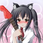  black_hair blush brown_eyes cat_ears final_(artist) guitar highres instrument k-on! long_hair nakano_azusa school_uniform solo tears twintails 