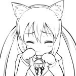  bell bell_collar cat_ears cat_pose collar hairu k-on! lowres monochrome nakano_azusa paw_pose solo 