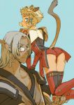  ass bad_id blonde_hair branch_(artist) branch_(blackrabbits) elf elvaan final_fantasy final_fantasy_xi glasses height_difference looking_back mithra monk pointy_ears red_mage short_hair size_difference tail thigh-highs thighhighs 