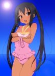  brown_eyes k-on! kyoku_tou lens_flare long_hair nakano_azusa one-piece one-piece_swimsuit solo swimsuit tan tanline twintails 