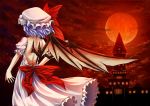  blue_hair hat mizuno_(artist) moon red_moon remilia_scarlet scarlet_devil_mansion short_hair solo touhou wings 