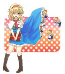  alice_margatroid between_breasts blonde_hair blue_eyes blush book boots breasts chibi doll hairband high_heels manukedori pigeon-toed shanghai shanghai_doll shoes short_hair skirt skirt_lift solo tears touhou under_skirt wince wink 