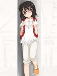  backpack black_hair brown_eyes child glasses loli short_hair white 