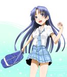  blue_hair blush happy idolmaster kisaragi_chihaya long_hair minazuki_tsuyuha necktie rough_time_school school_uniform skirt solo 
